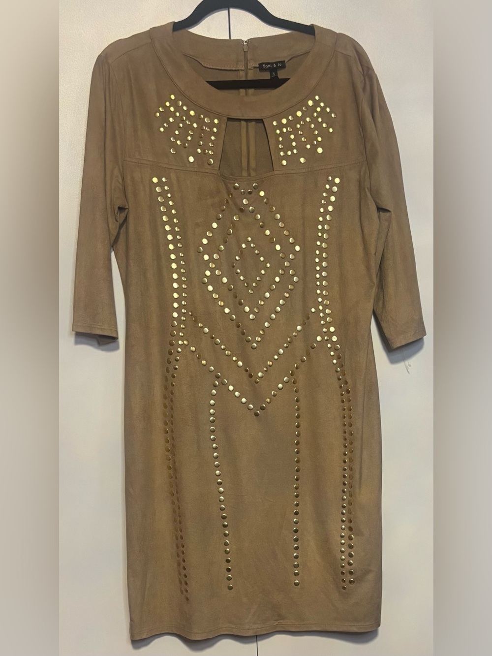Sami & Jo Tan Studded Long Sleeve Sheath Dress